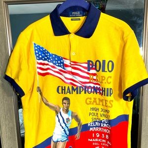 Ralph Lauren Polo Shirt Mens Small Championship USA Flag Torch Stadium RLPC